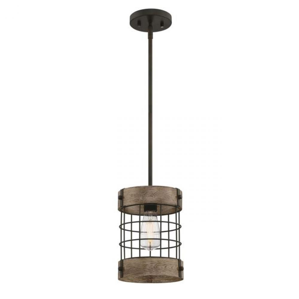 Pendant Oil Rubbed Bronze Finish with Vintage Pine Accents Cage Shade