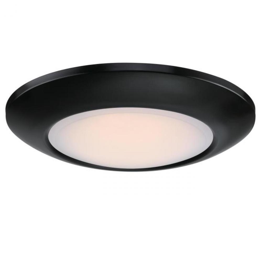 11 in. 20W Dimmable LED Flush with Color Temperature Selection Black Finish Frosted Shade