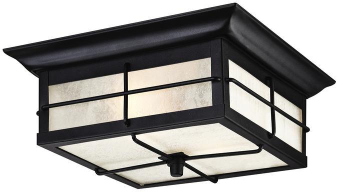 11 in. 2 Light Flush Textured Black Finish Frosted Seeded Glass