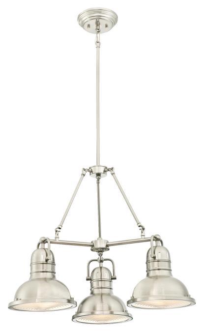 3 Light Chandelier Brushed Nickel Finish Frosted Prismatic Acrylic Lens