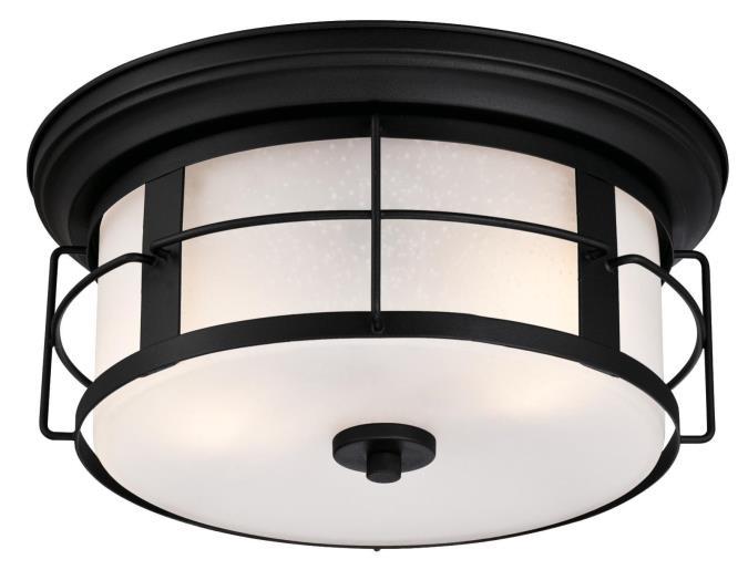 13 in. 2 Light Flush Textured Black Finish Frosted Seeded Glass