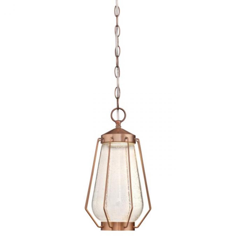Dimmable LED Pendant Washed Copper Finish Clear Seeded Glass