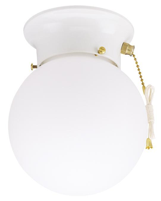 6 in. 1 Light Flush Pull Chain White Finish White Glass Globe
