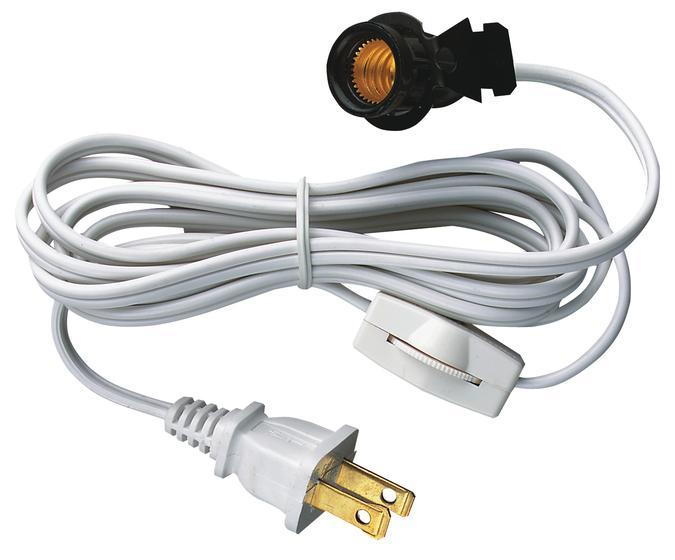 6' Cord Set with Snap-In Pigtail Candelabra Base Socket and Cord Switch White