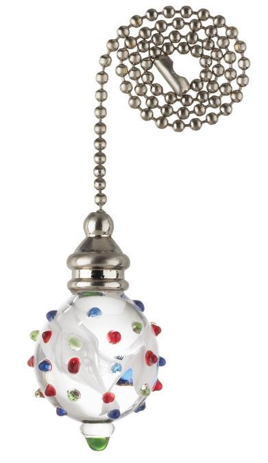 White Swirl and Multi-Color Dotted Glass Sphere Brushed Nickel Finish