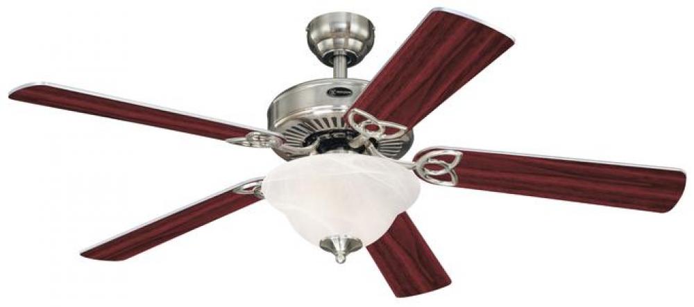 52 in. Brushed Nickel Finish Reversible Blades (Rosewood/Light Maple) White Alabaster Glass