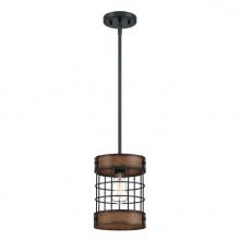 Westinghouse 6117900 - Pendant Matte Black Finish with Barnwood Accents Cage Shade