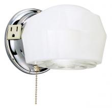 Westinghouse 6640200 - 1 Light Wall Fixture with Ground Convenience Outlet and Pull Chain Chrome Finish Base White and