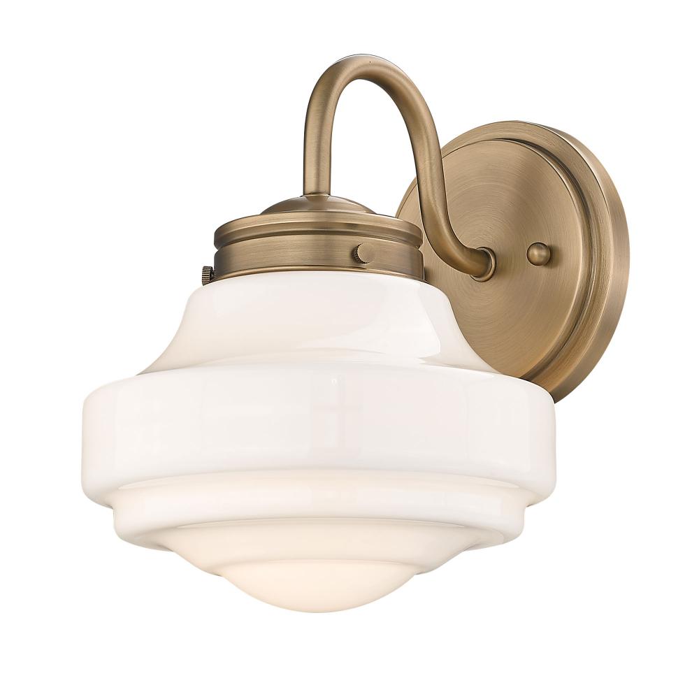 Ingalls MBS 1 Light Wall Sconce in Modern Brass with Vintage Milk Glass Shade