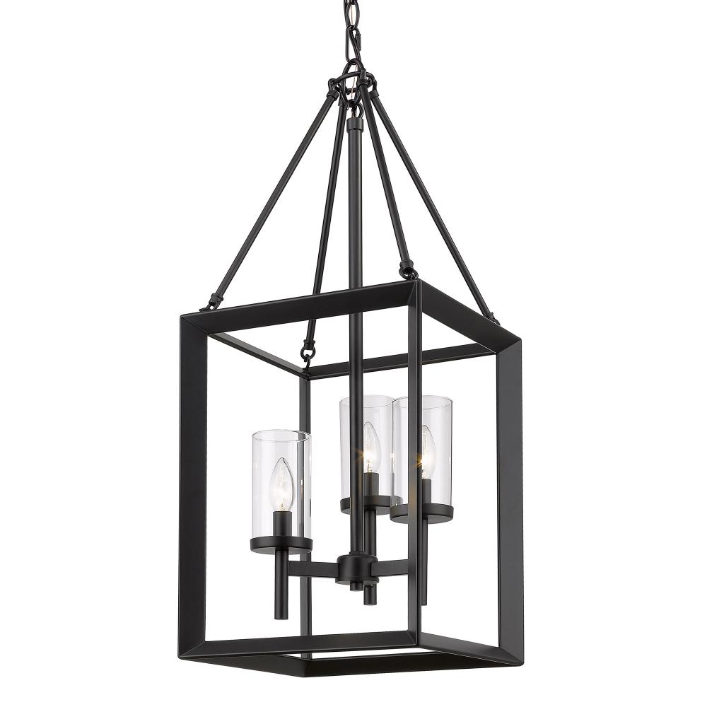 Smyth 3 Light Pendant in Matte Black with Clear Glass Shades