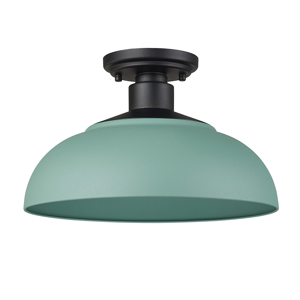 Levitt Semi-Flush - Outdoor in Natural Black with Natural Teal Shade