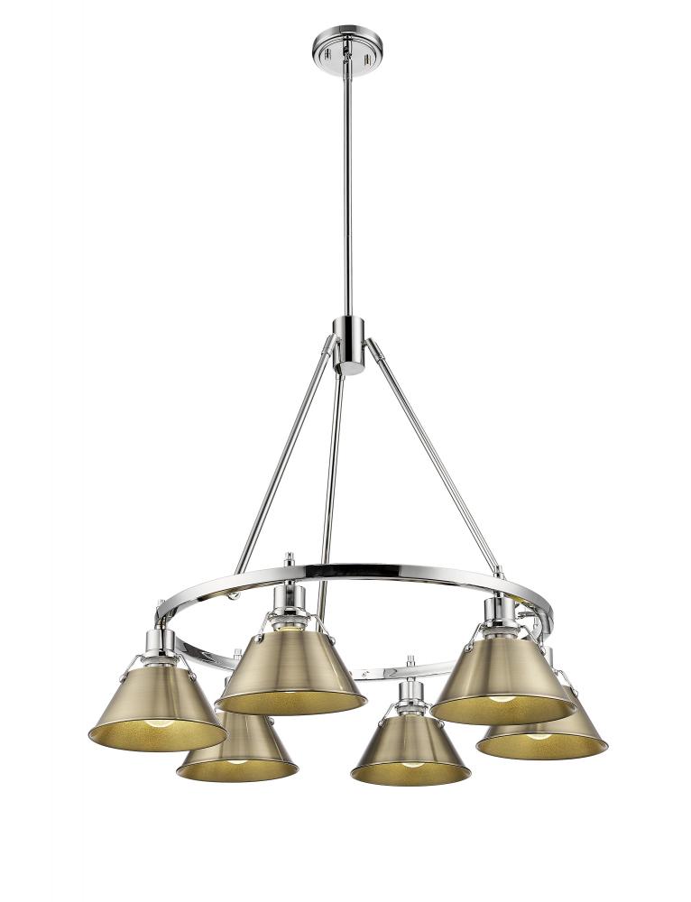 Orwell CH 6 Light Chandelier in Chrome with Aged Brass shades