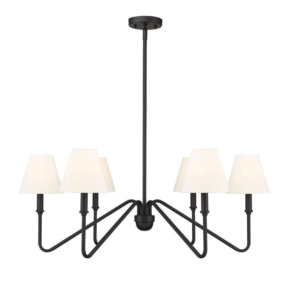 Kennedy 6 Light Chandelier in Natural Black with Ivory Linen Shade