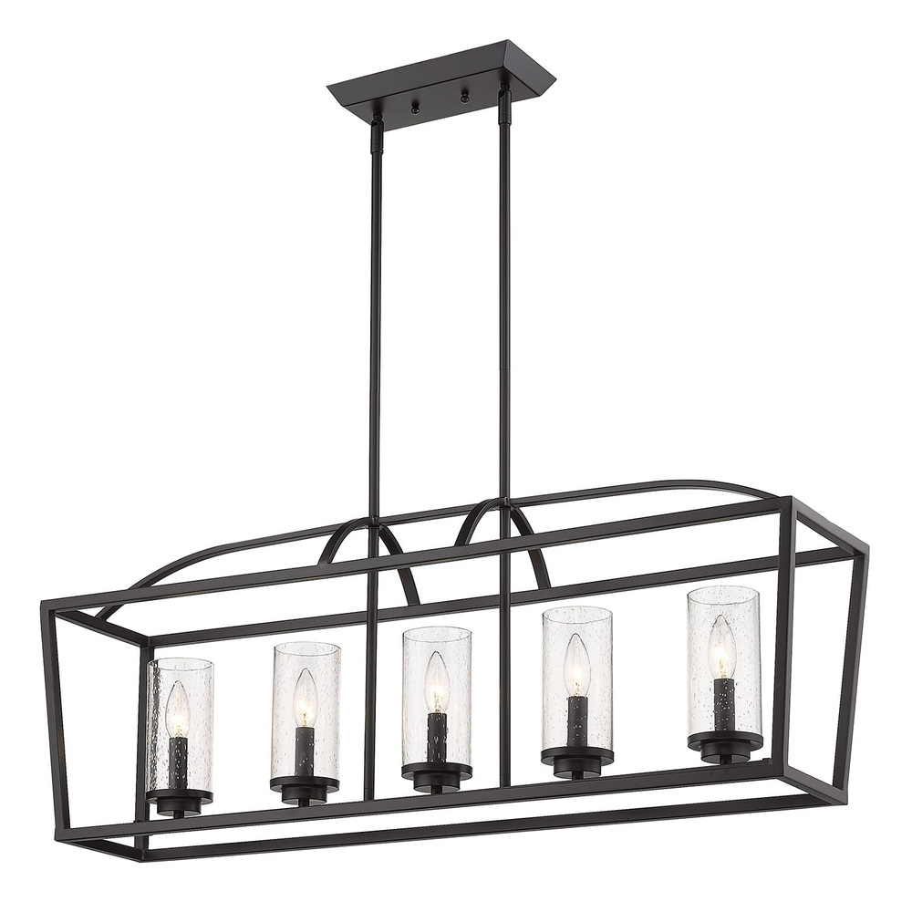 Mercer 5 Light Linear Pendant in Matte Black with Matte Black accents and Seeded Glass