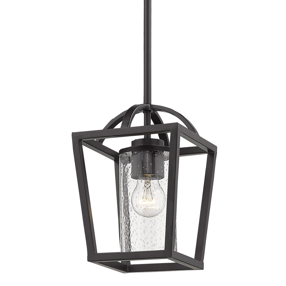 Mercer Mini Pendant in Matte Black with Matte Black accents and Seeded Glass