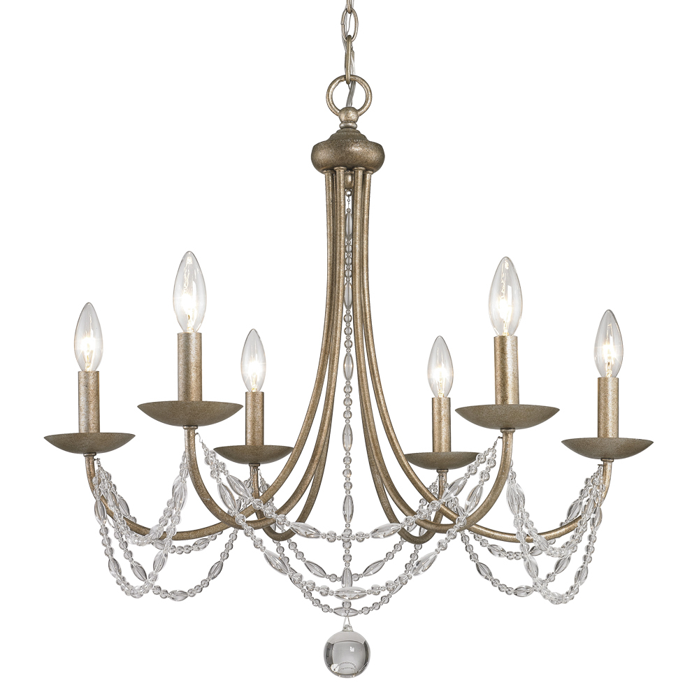 Mirabella 6 Light Chandelier in Golden Aura with metal candlesticks