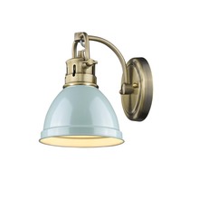 Golden 3602-BA1 AB-SF - Duncan 1 Light Bath Vanity in Aged Brass with a Seafoam Shade