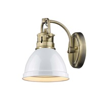 Golden 3602-BA1 AB-WH - Duncan 1 Light Bath Vanity in Aged Brass with a White Shade