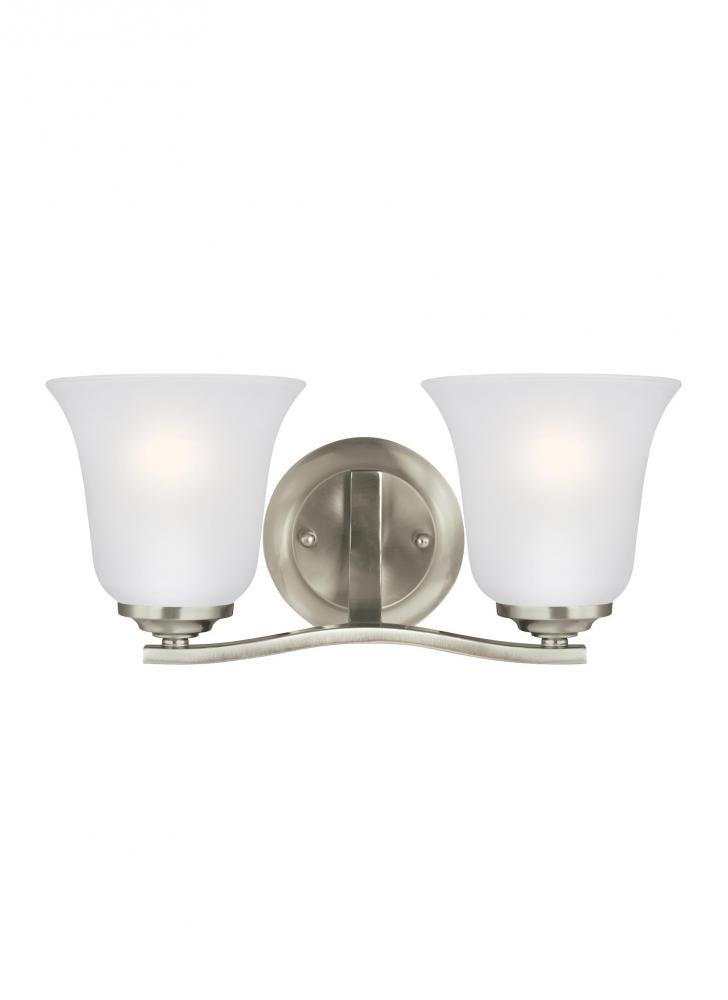 Emmons traditional 2-light LED indoor dimmable bath vanity wall sconce in brushed nickel silver fini