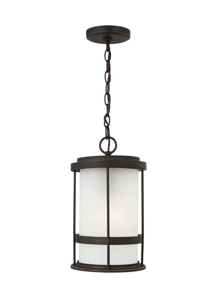 Wilburn modern 1-light outdoor exterior ceiling hanging pendant lantern in antique bronze finish wit