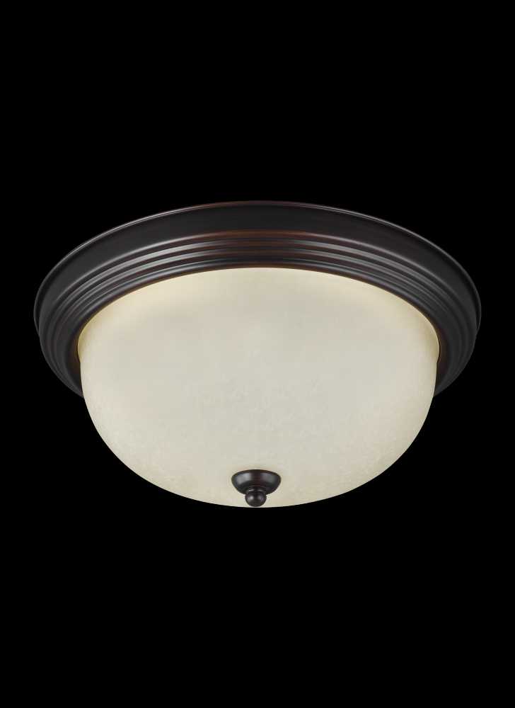 Geary transitional 1-light indoor dimmable ceiling flush mount fixture in bronze finish with amber s