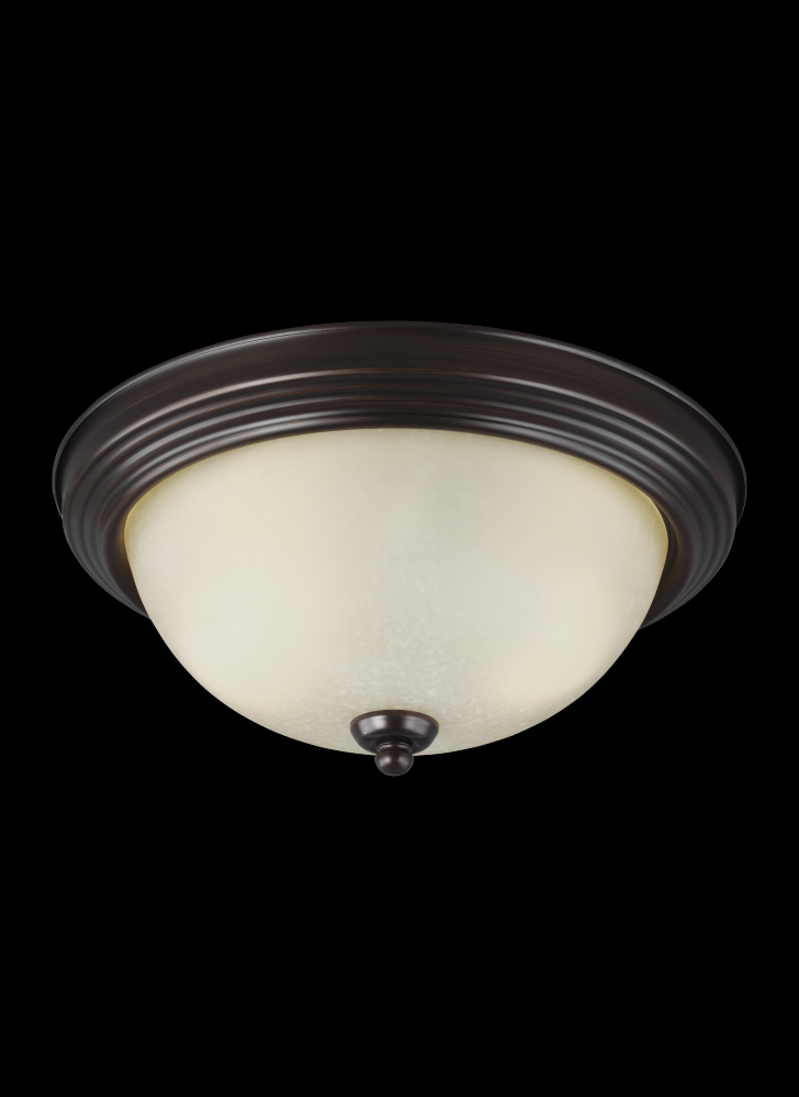 Geary transitional 2-light indoor dimmable ceiling flush mount fixture in bronze finish with amber s