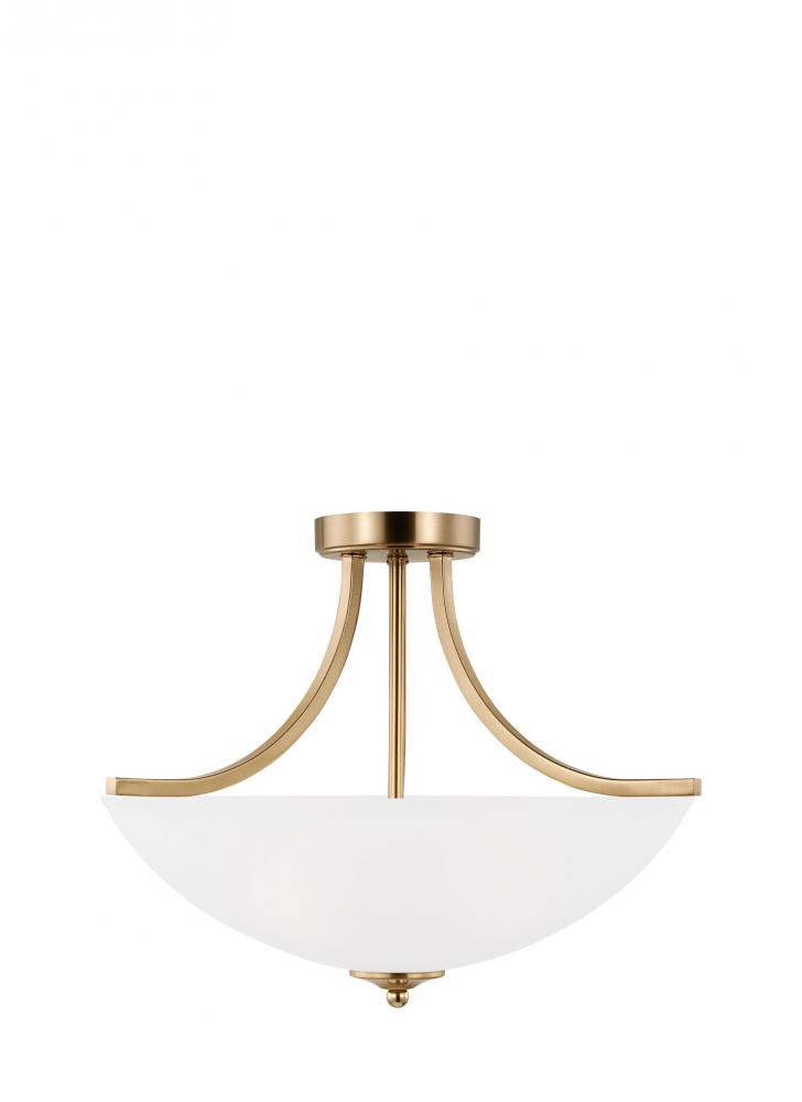 Geary traditional indoor dimmable LED medium 3-light semi-flush convertible pendant in satin brass f