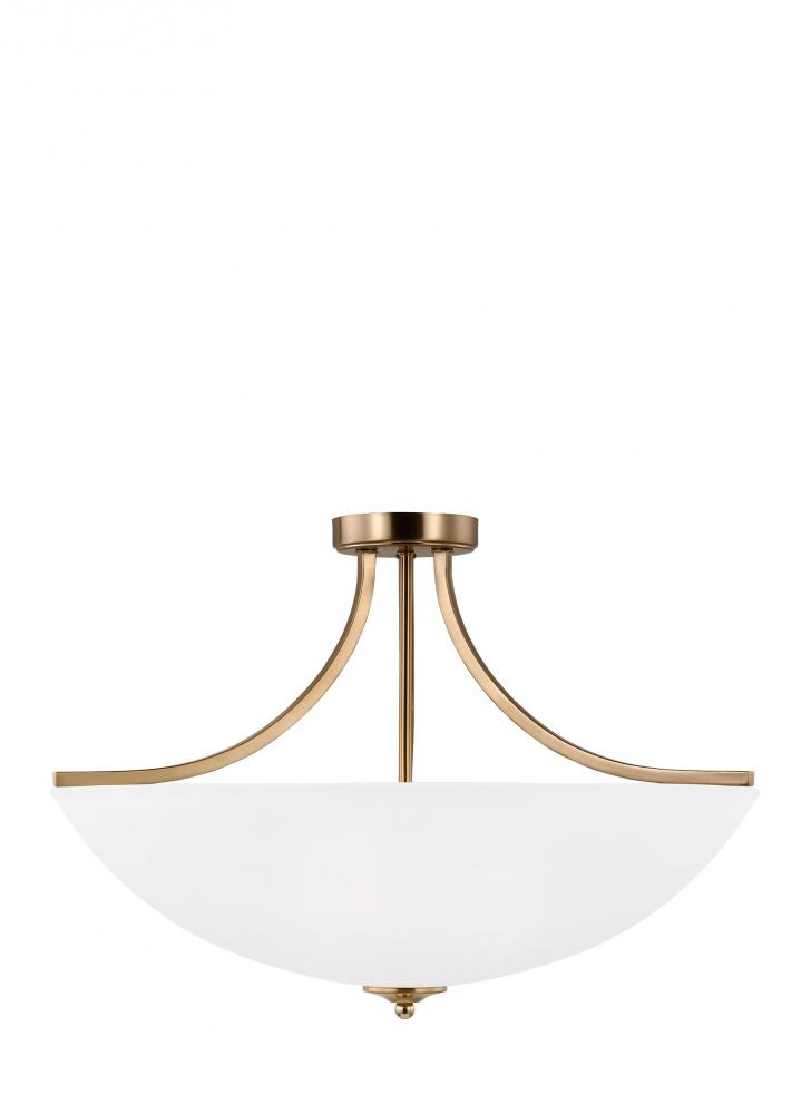 Geary traditional indoor dimmable LED large 4-light semi-flush convertible pendant in satin brass fi