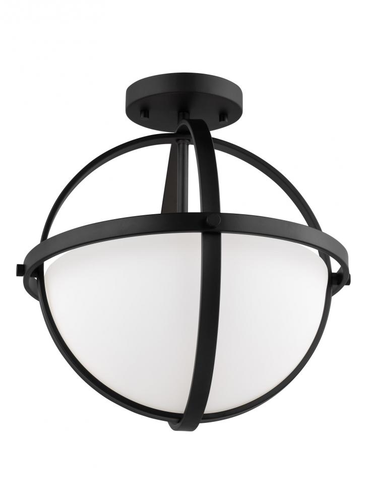 Alturas indoor dimmable LED 2-light semi-flush convertible pendant in a midnight black finish and et