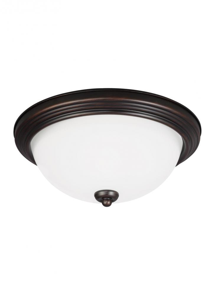 Geary transitional 2-light indoor dimmable ceiling flush mount fixture in bronze finish with satin e