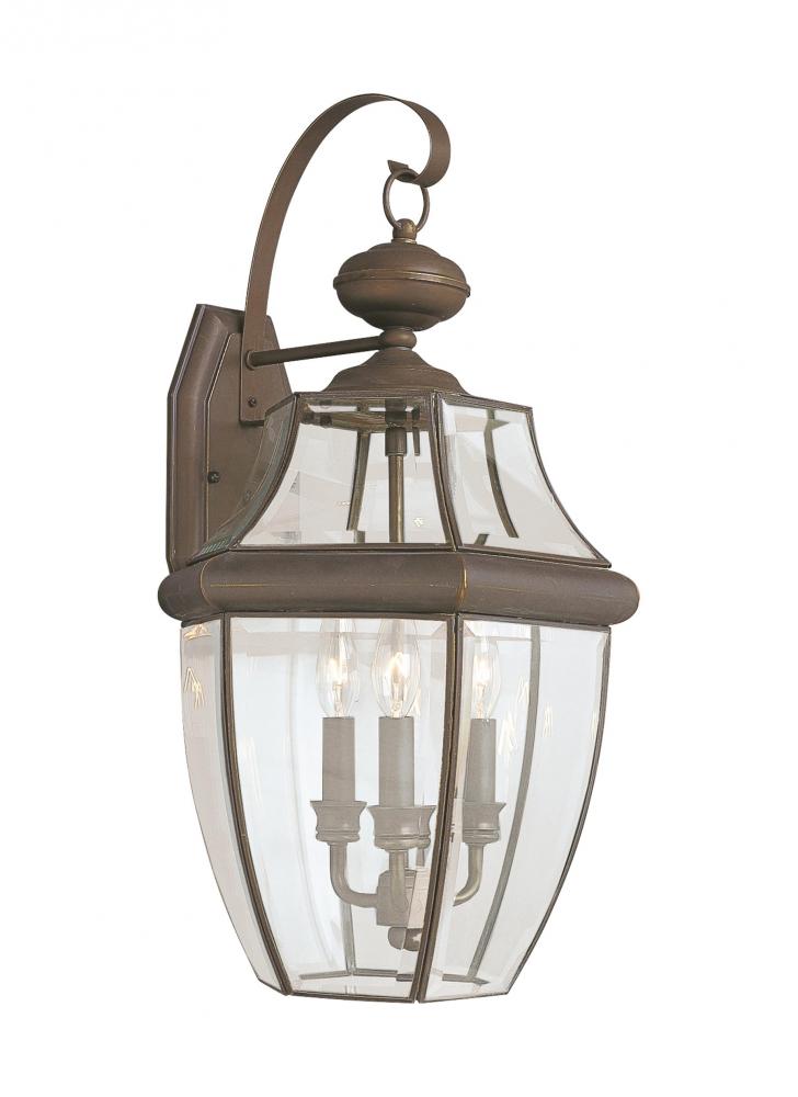 Lancaster traditional 3-light outdoor exterior wall lantern sconce in antique bronze finish with cle