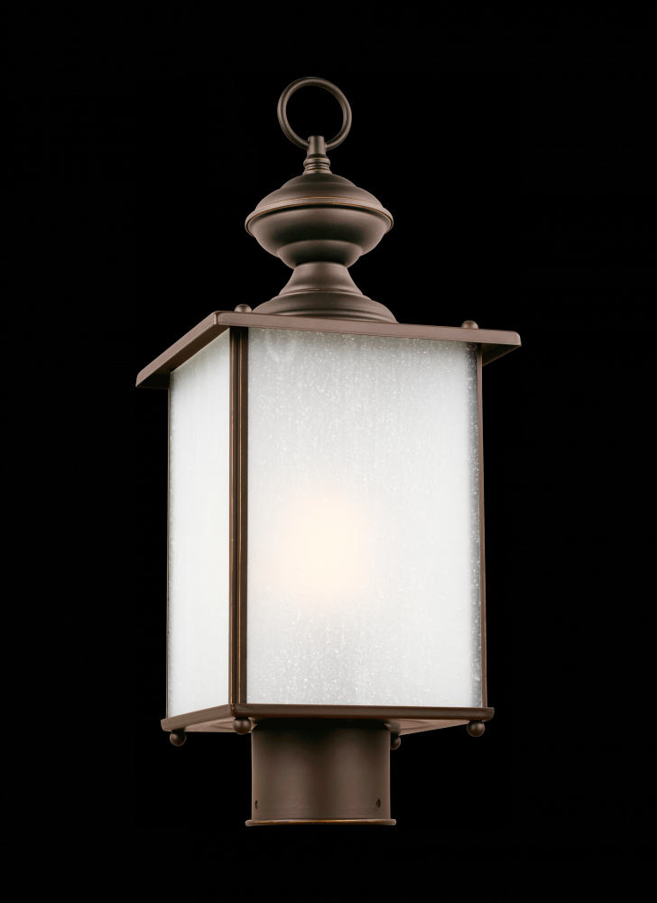 Jamestowne transitional 1-light outdoor exterior post lantern in antique bronze finish with frosted