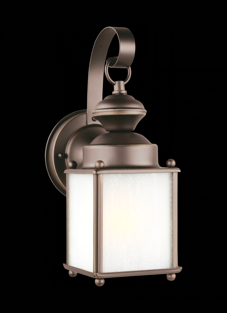 Jamestowne transitional 1-light small outdoor exterior wall lantern in antique bronze finish with fr