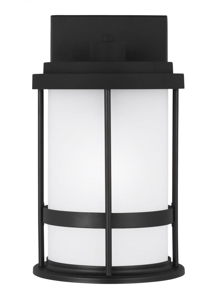 Wilburn modern 1-light outdoor exterior Dark Sky compliant small wall lantern sconce in black finish
