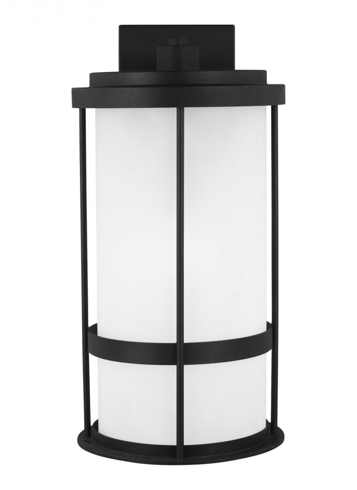 Wilburn modern 1-light outdoor exterior Dark Sky compliant large wall lantern sconce in black finish