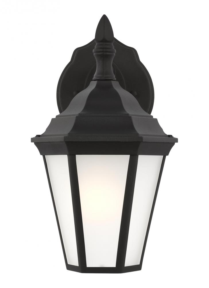Bakersville traditional 1-light outdoor exterior small wall lantern sconce in black finish with sati