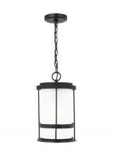 Generation Lighting 6290901-12 - Wilburn modern 1-light outdoor exterior ceiling hanging pendant lantern in black finish with satin e