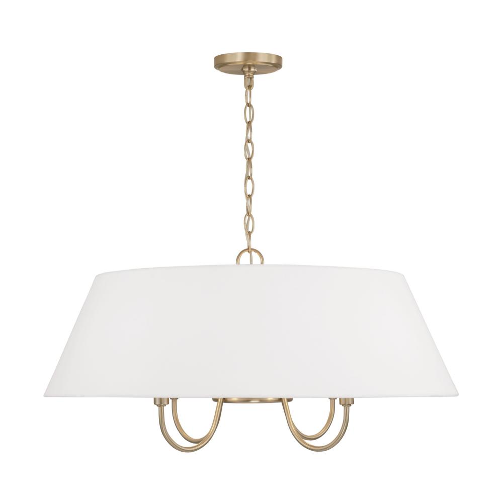 4-Light Pendant in Matte Brass with White Fabric Shade