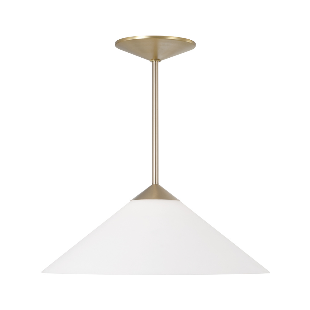 22" W x 9" H 1-Light Cone Pendant in Matte Brass with Soft White Glass and Tapered Canopy
