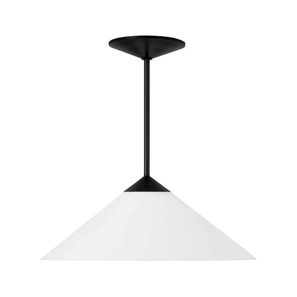 22" W x 9" H 1-Light Cone Pendant in Matte Black with Soft White Glass and Tapered Canopy