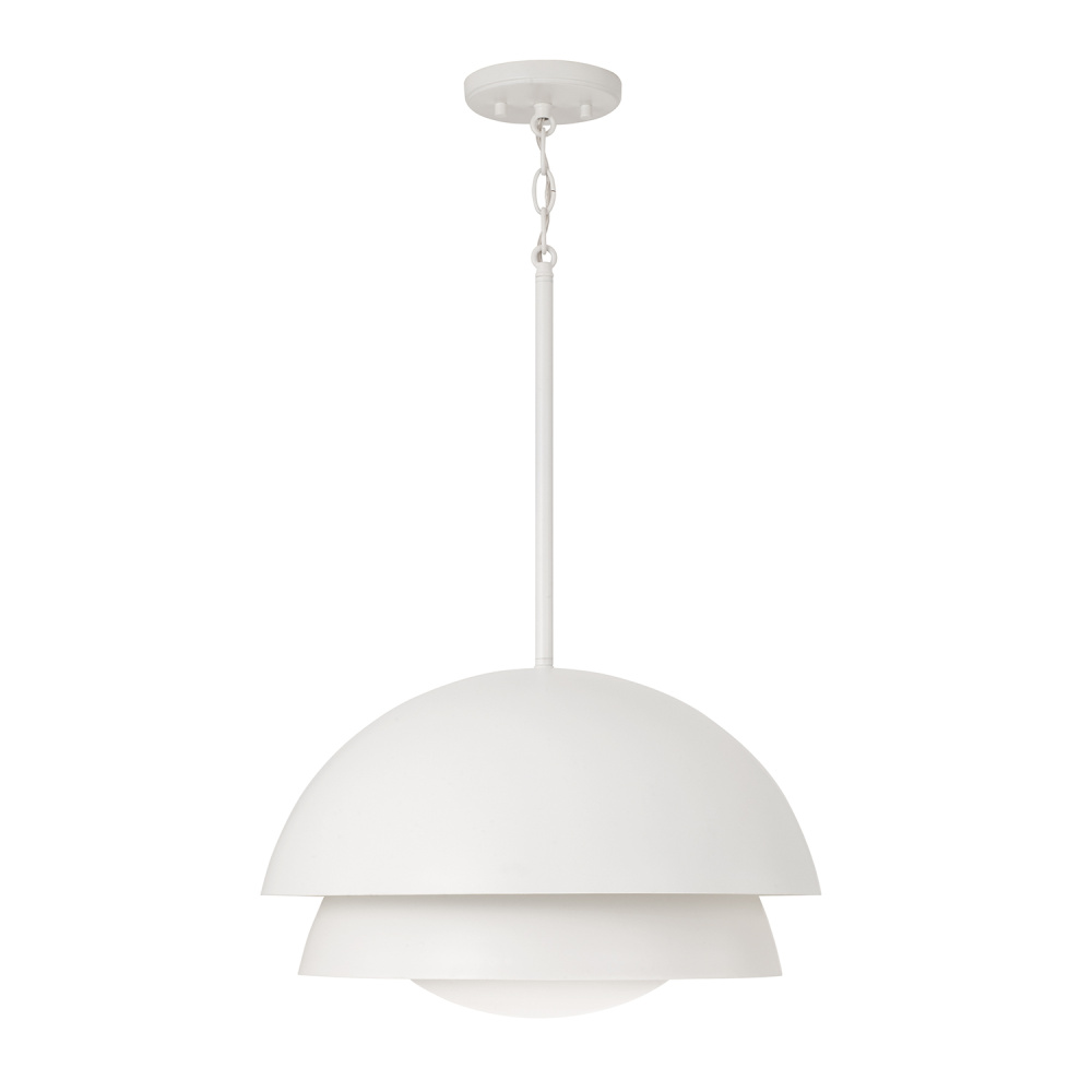 17.25" W x 10.5" H 1-Light Modern Tiered Dome Pendant in Matte White with Soft White Glass D