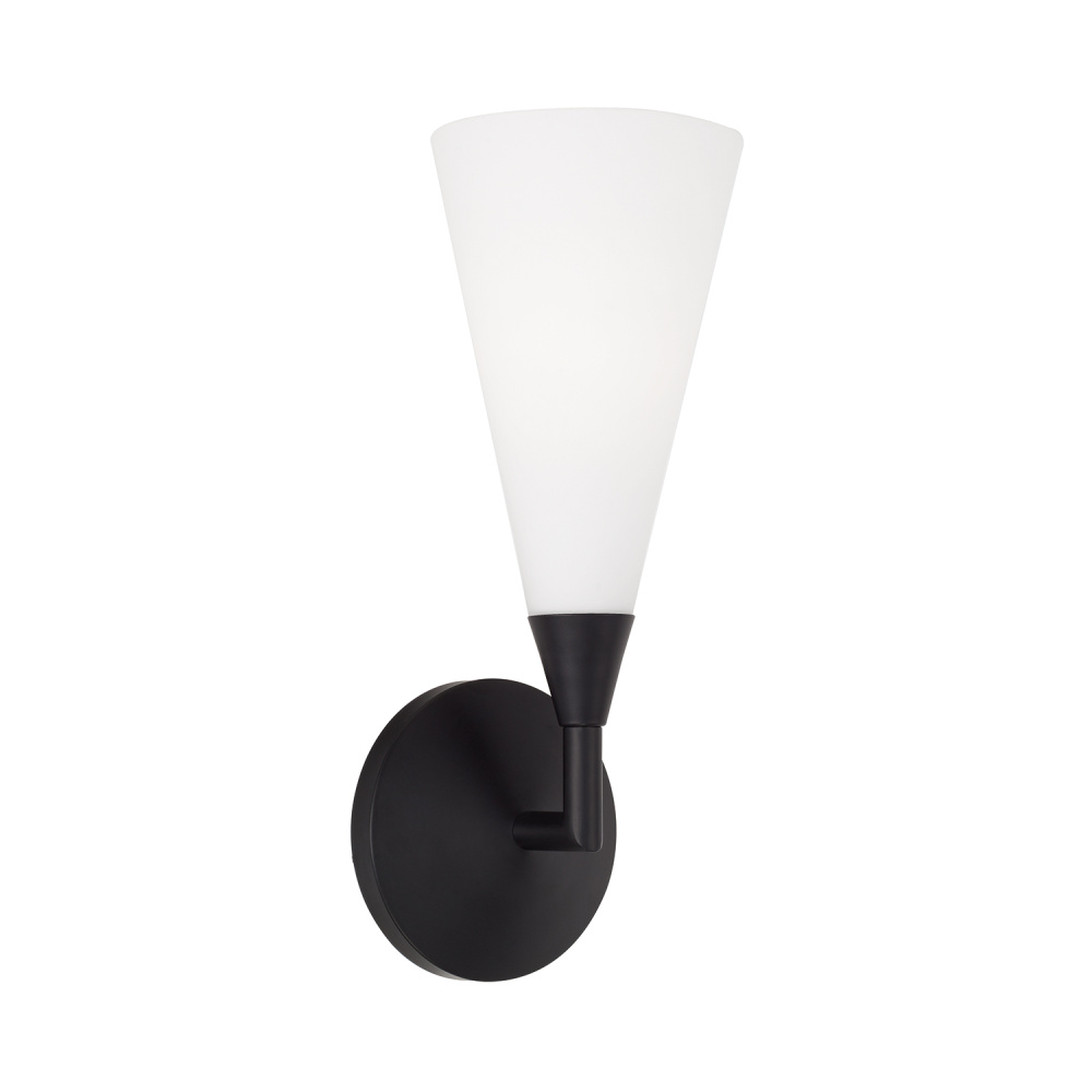 5" W x 13.5" H 1-LT Cone Sconce in Matte Black with Tapered Soft White Glass and Tapered Bac