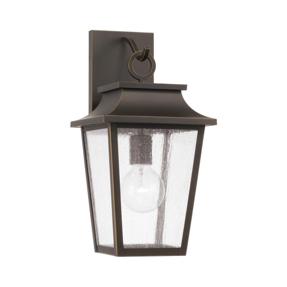 1-Light Outdoor Tapered Wall Lantern in Oiled Bronze with Ripple Glass