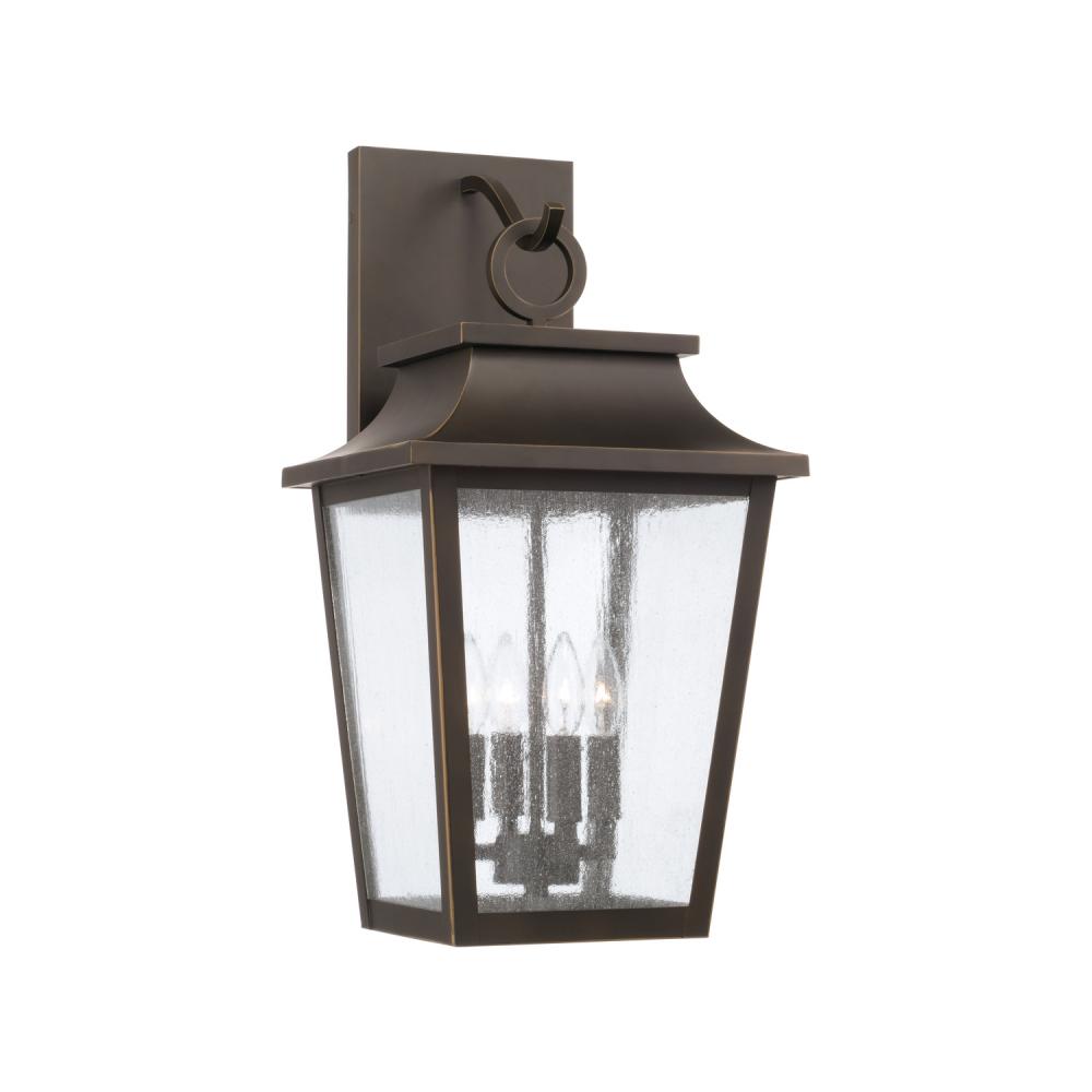 4-Light Outdoor Tapered Wall Lantern in Oiled Bronze with Ripple Glass