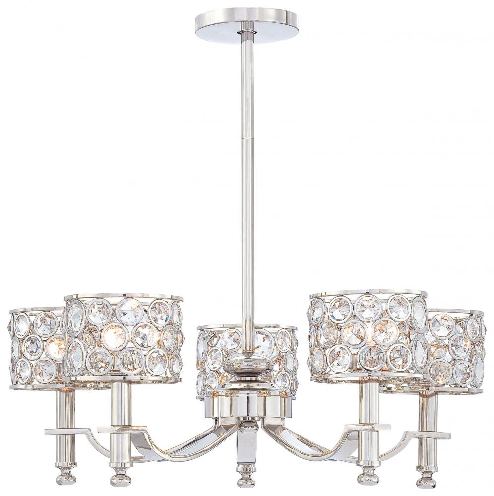 Polished Nickel Clear Crystal Accents Glass Up Chandelier