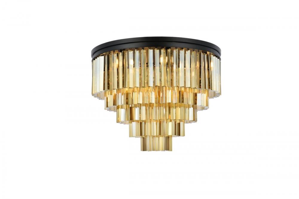 Sydney 17 Light Matte Black Flush Mount Golden Teak (Smoky) Royal Cut Crystal