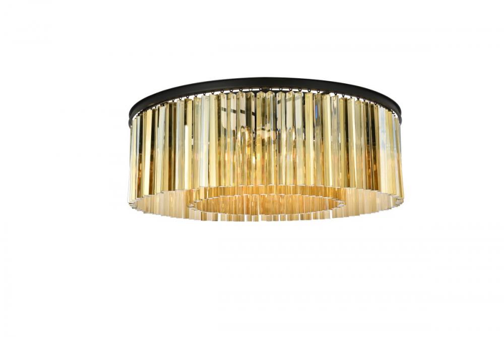 Sydney 10 Light Matte Black Flush Mount Golden Teak (Smoky) Royal Cut Crystal