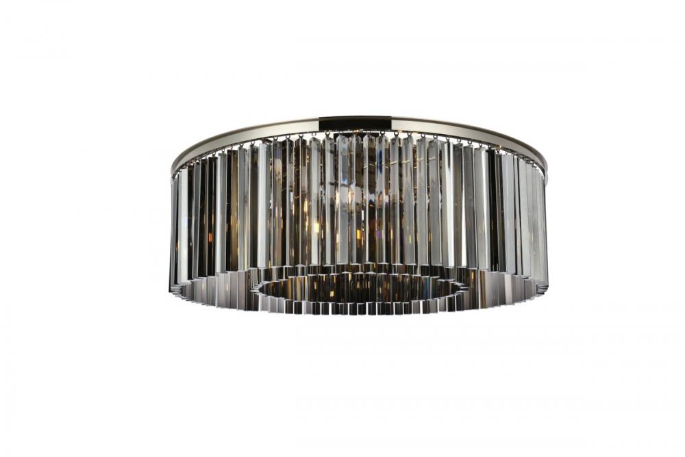 Sydney 10 Light Polished Nickel Flush Mount Silver Shade (Grey) Royal Cut Crystal