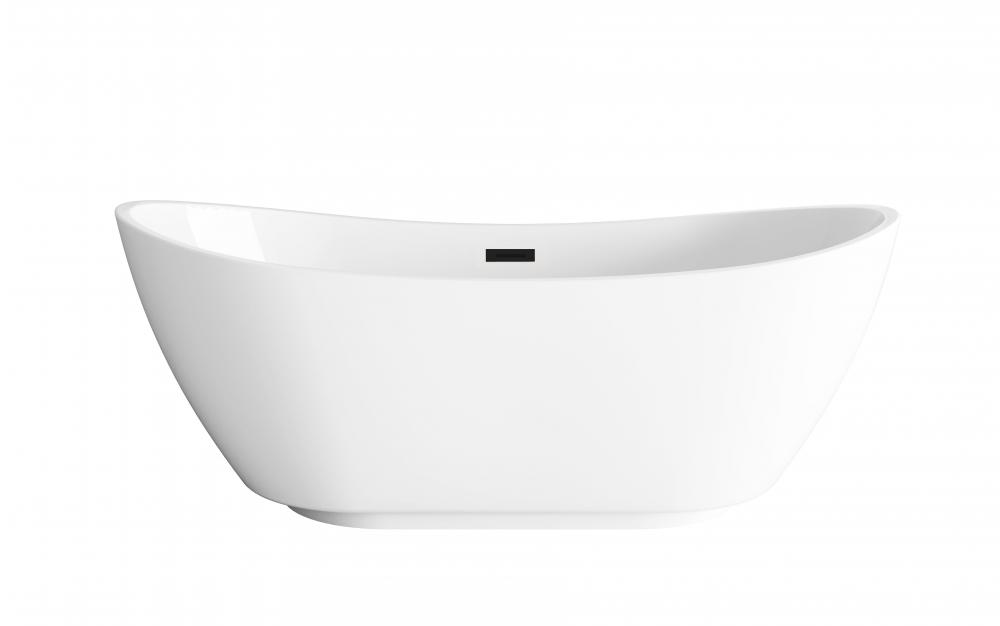 67 inch Soaking Bathtub in Glossy White with Matte Black Trim