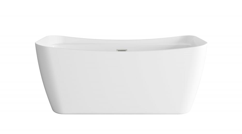 59 inch Soaking Bathtub in Glossy White with Brushed Nickel Trim